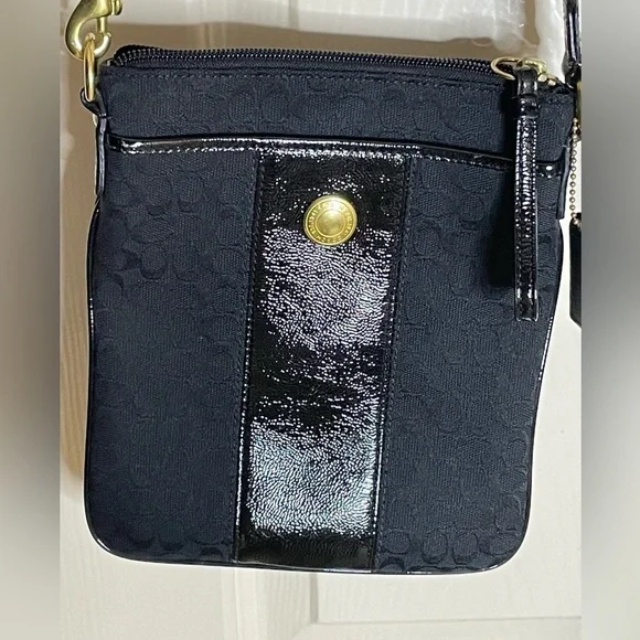 Coach Signature Logo Crossbody Style Black Canvas And Nylon Bag# J0982 - 43457  - Picture 7 of 12
